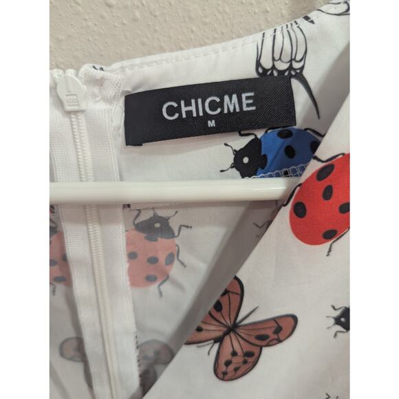 Stylish midi length bug butterfly & floral dress with long sleeves by Chicme, M - Picture 2 of 9